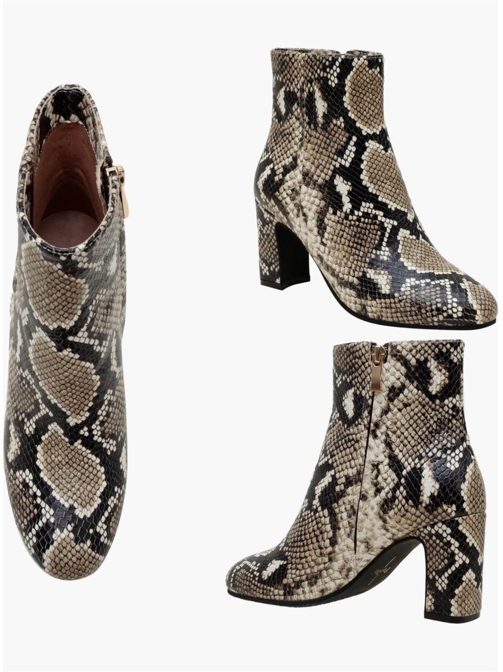 Leather Paolo Snake-Print Pointed Ankle Boots in Tan and Black